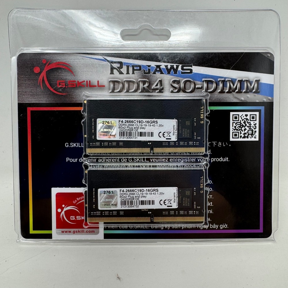 G.SKILL Ripjaws 16GB 2x8GB DDR4 2666MHz SO-DIMM Laptop RAM F4-2666C19D-16GRS